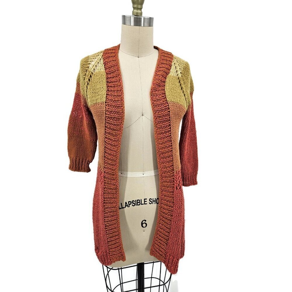 New Handmade Crotchet Cardigan Sweater Girls 5-7 Orange Yellow Duster